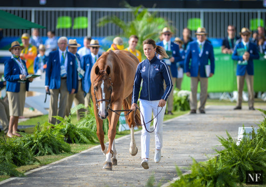 Flora De Mariposa and Penelope Leprevost in the Official Horse Inspection on Friday morning.