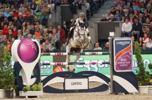 Gregory Whatelet and Coree winners of the Longines FEI World Cup in Leipzig. Ph. Stefan Lafrentz/FEI