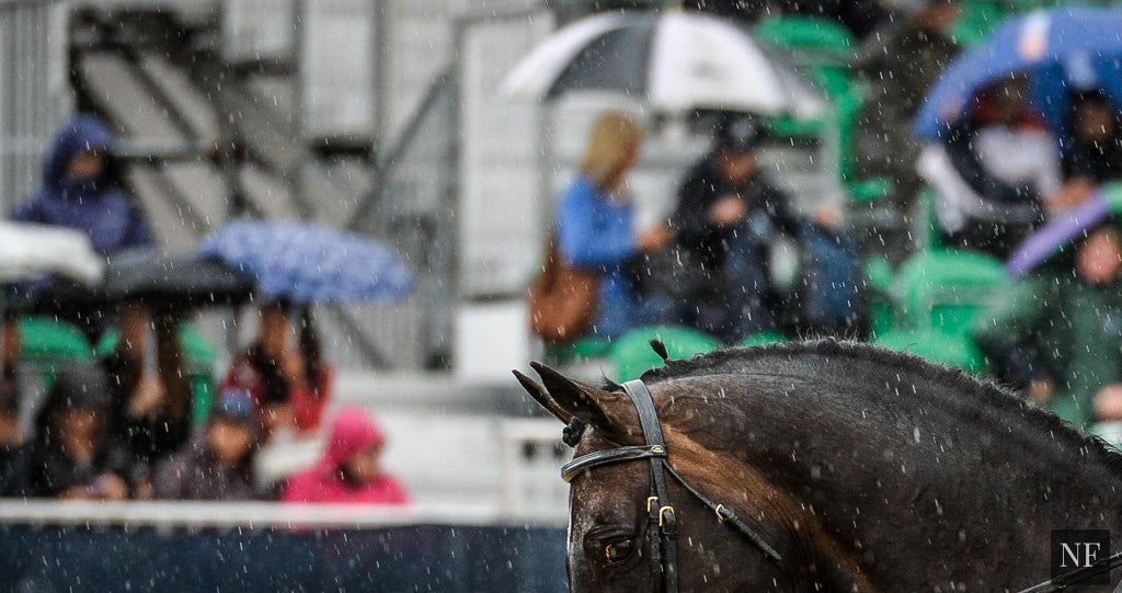 Rain, rain didn't go away over the weekend in Syon Park outside of London, England. That's where the 2015 Longines Global Champions Tour of London was held amid umbrellas and rainshowers that persisted throughout the competition. 