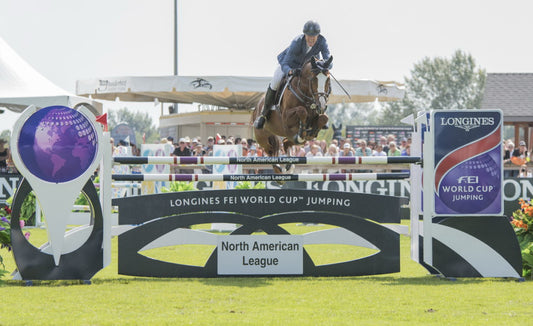 Richard Fellers (USA) and Flexible win the Longines FEI World Cup™ Jumping North American League, at Thunderbird Show Park, in Langley B.C. Canada, August 16, 2015. (FEI/ Rebecca Berry)