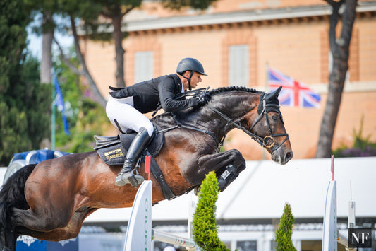 Marco Kutscher and Van Gogh jumping a clean Round 1 in the Grand Prix of Rome, May 29th, 2016.