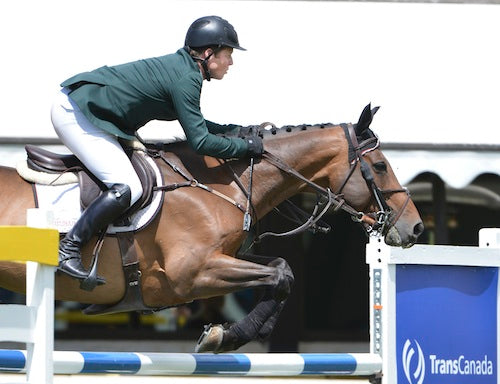 Shane Sweetnam of IRL riding Fineman during the TransCanada Parcours de Chasse at the Spruce Meadows National 2014.